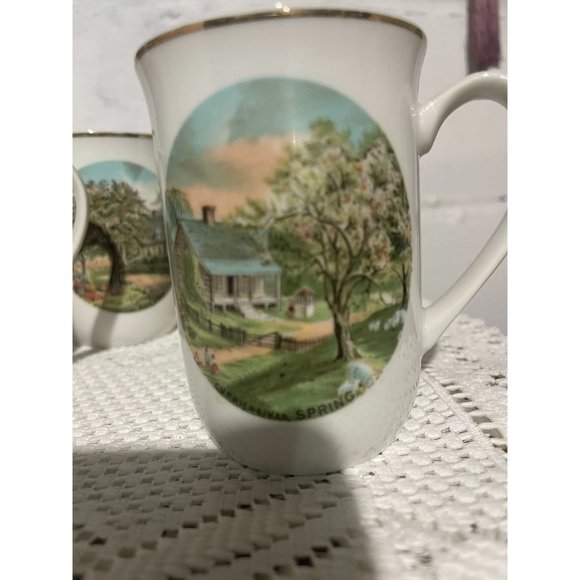 Vintage Set of 4 Currier and Ives Seasons Cups Mugs Winter Autumn Spring Summer - Picture 5 of 10